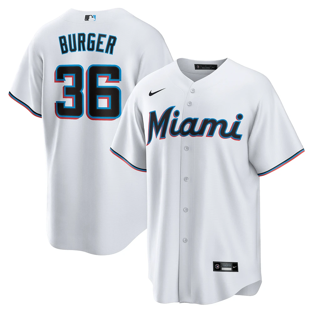 Maillot Nike Jake Burger pour homme, réplique de l'équipe à domicile des Miami Marlins, blanc