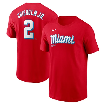 T-shirt avec nom et numéro Nike Jazz Chisholm Jr. rouge Miami Marlins City Connect Fuse pour homme