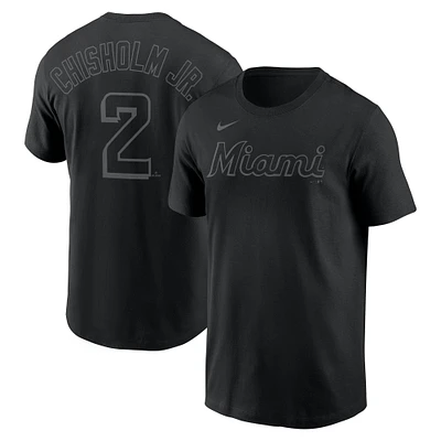 T-shirt Nike Jazz Chisholm Jr. pour homme avec nom et numéro des Miami Marlins Pitch Black