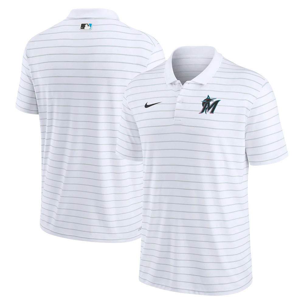 Polo Nike Miami Marlins Authentic Collection Victory Performance rayé pour homme - Blanc