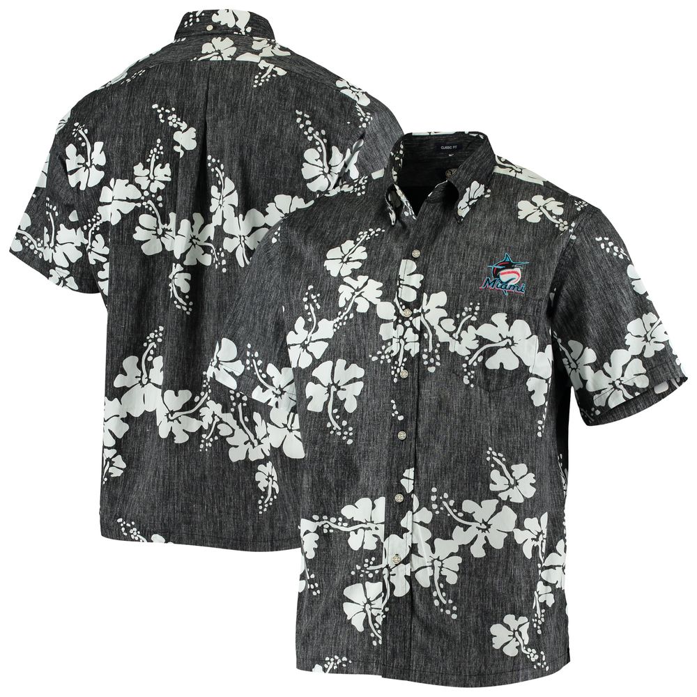 Men's Reyn Spooner Heathered Black Miami Marlins 50th State Button-Down Shirt