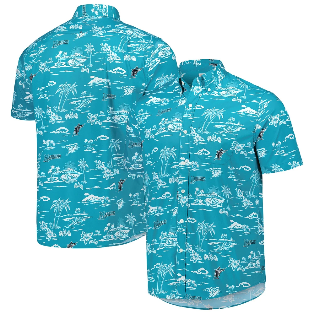 Chemise boutonnée Reyn Spooner Miami Marlins Kekai bleu sarcelle pour homme