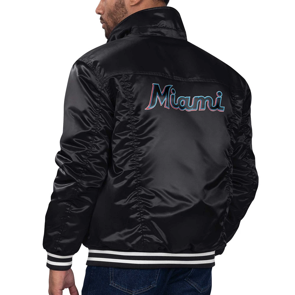 Veste de camionneur noire à bouton-pression en satin Starter x Levi's Miami Marlins Silver Tab pour hommes