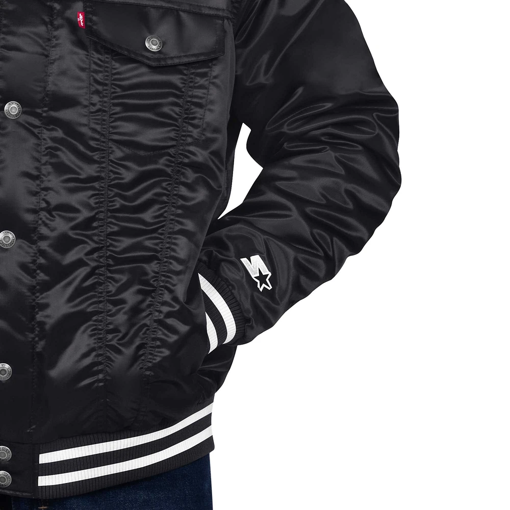 Veste de camionneur noire à bouton-pression en satin Starter x Levi's Miami Marlins Silver Tab pour hommes