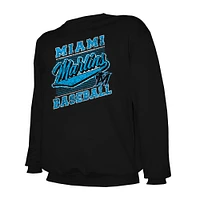 Men's Stitches Black Miami Marlins Lightweight Crew Sweatshirt