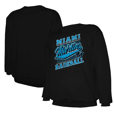 Men's Stitches Black Miami Marlins Pullover Sweatshirt