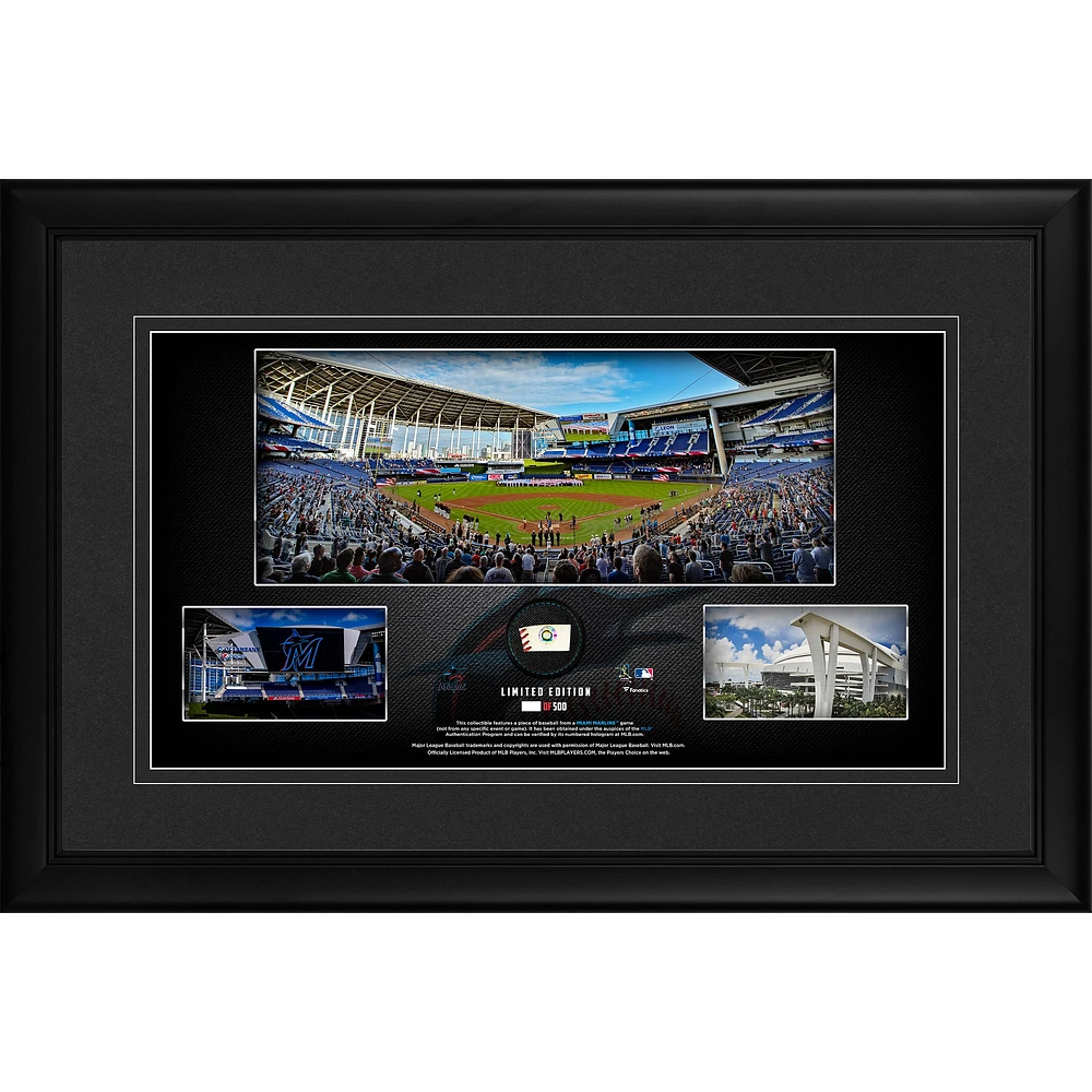 Miami Marlins Framed 10" x 18" Stadium Panoramic Collage with a Piece of Game-Used Baseball - Limited Edition of 500