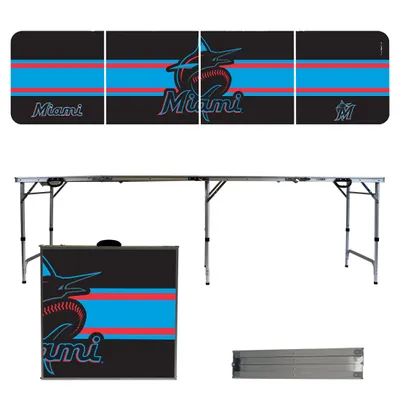 Miami Marlins Striped Design 8' Portable Folding Tailgate Table