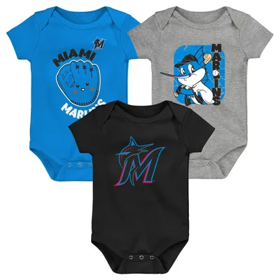Miami Marlins Newborn & Infant 3-Pack Change Up Bodysuit Set - Blue/Black/Heathered Gray