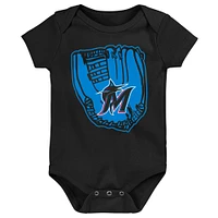 Newborn & Infant Blue/Black/White Miami Marlins Minor League Player Three-Pack Bodysuit Set