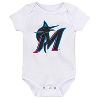 Lot de trois bodys pour nouveau-nés et nourrissons Miami Marlins Minor League Player bleu/noir/blanc