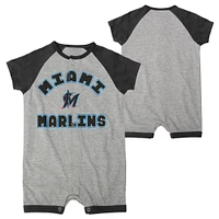 Barboteuse à boutons-pression Raglan Extra Base Hit pour nouveau-né et bébé gris chiné Miami Marlins