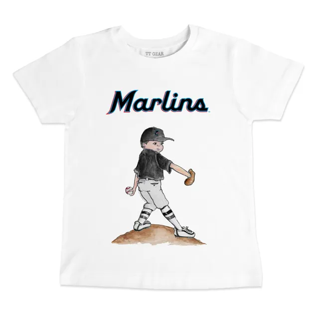 Women's Tiny Turnip White/Black Miami Marlins Stacked 3/4-Sleeve Raglan T-Shirt