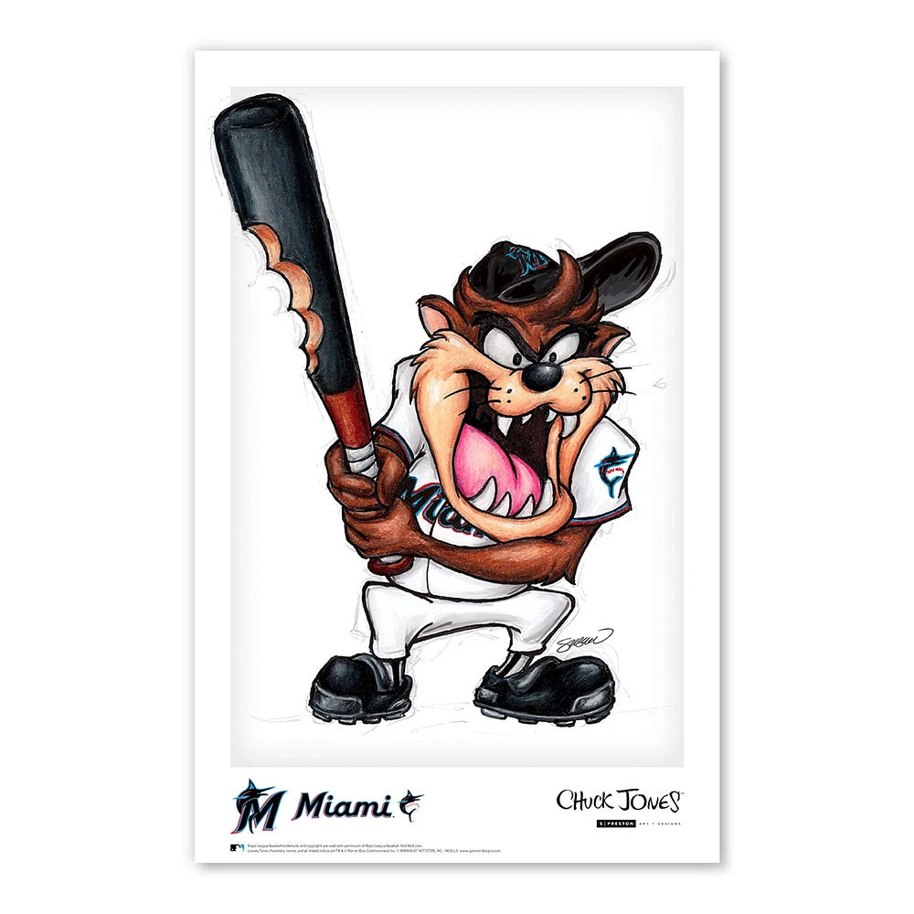 Tasmanian Devil Miami Marlins Looney Tunes 11" x 17" Poster Print