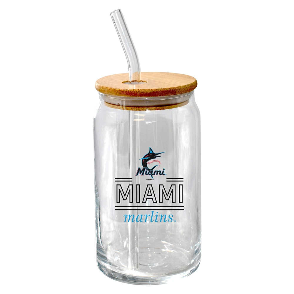 The Memory Company Miami Marlins 16oz. Verre à bière Classic Crew avec couvercle en bambou