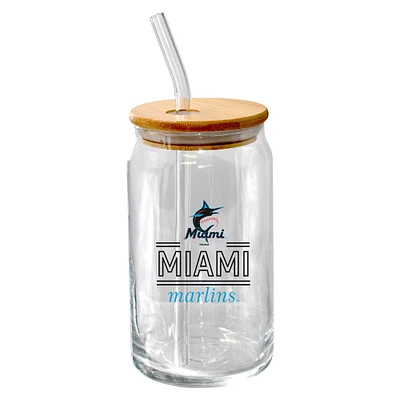 The Memory Company Miami Marlins 16oz. Classic Crew Beer Glass with Bamboo Lid