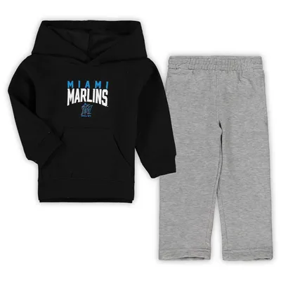 Miami Marlins Toddler Fan Flare Fleece Hoodie and Pants Set - Black/Heathered Gray