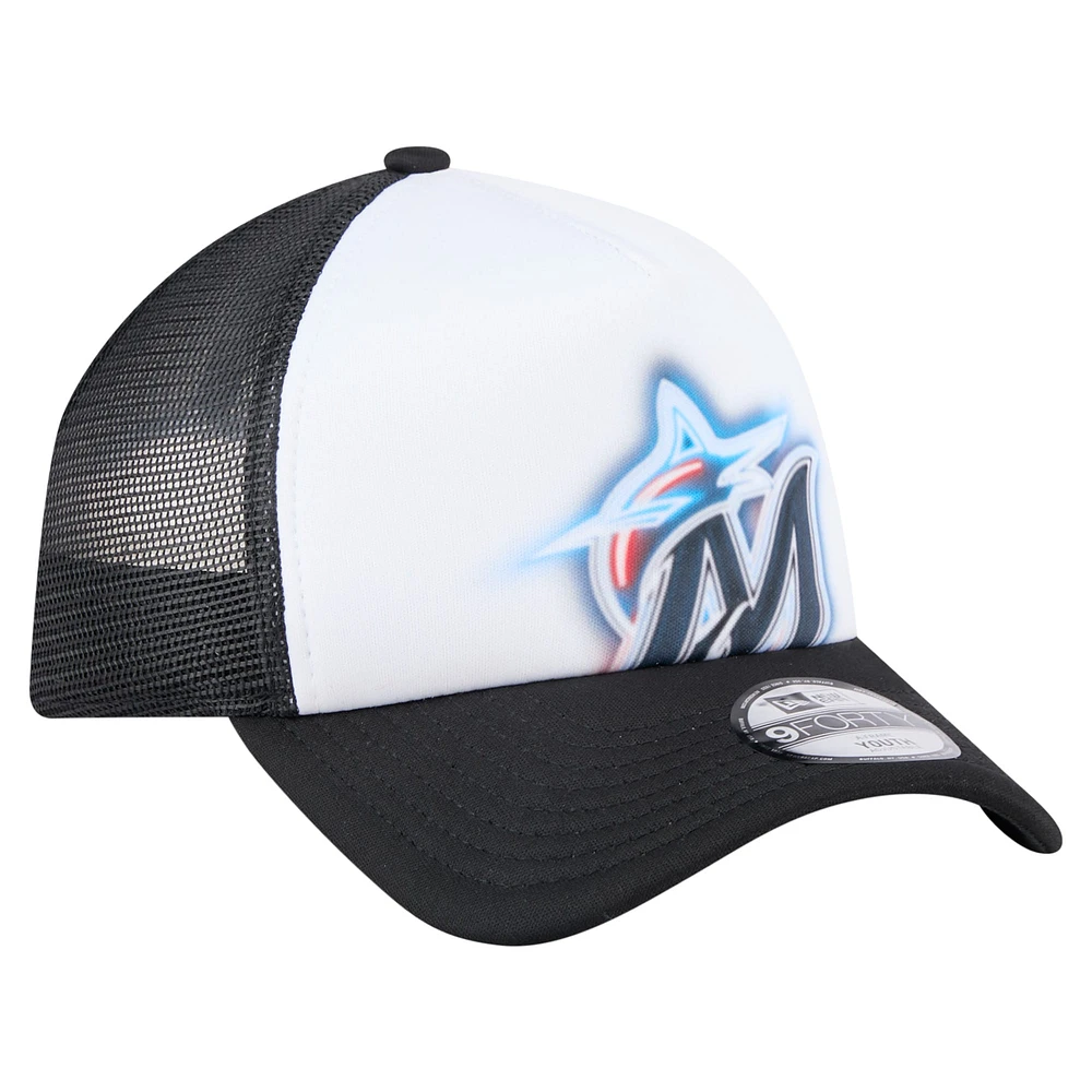 Toddler New Era  White/Black Miami Marlins Painted A-Frame 9FORTY Trucker Adjustable Hat
