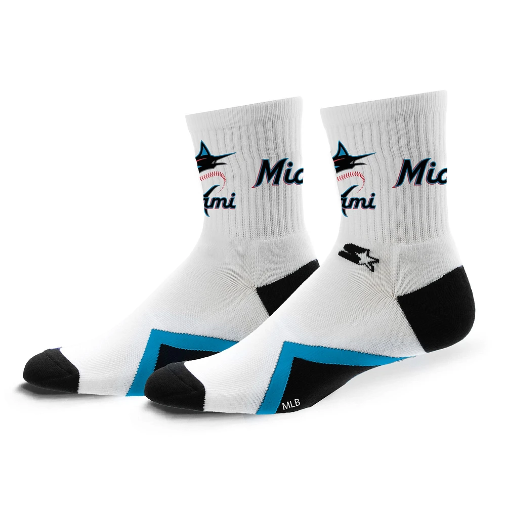 Chaussettes mi-mollet unisexes blanches Starter Miami Marlins Striker