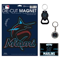 WinCraft Miami Marlins 4-Pack Key Rings and Magnets Set