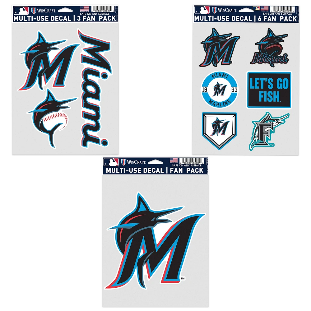 WinCraft Miami Marlins Three-Pack Fan Decal Set