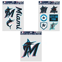 Lot de trois autocollants pour supporters des Miami Marlins de WinCraft