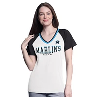 Women's G-III 4Her by Carl Banks  White/Black Miami Marlins Ball Park Raglan V-Neck T-Shirt
