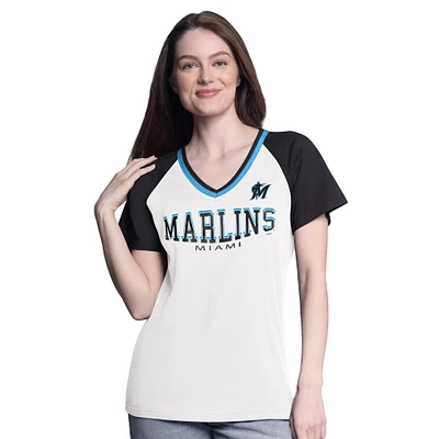 Women's G-III 4Her by Carl Banks  White/Black Miami Marlins Ball Park Raglan V-Neck T-Shirt