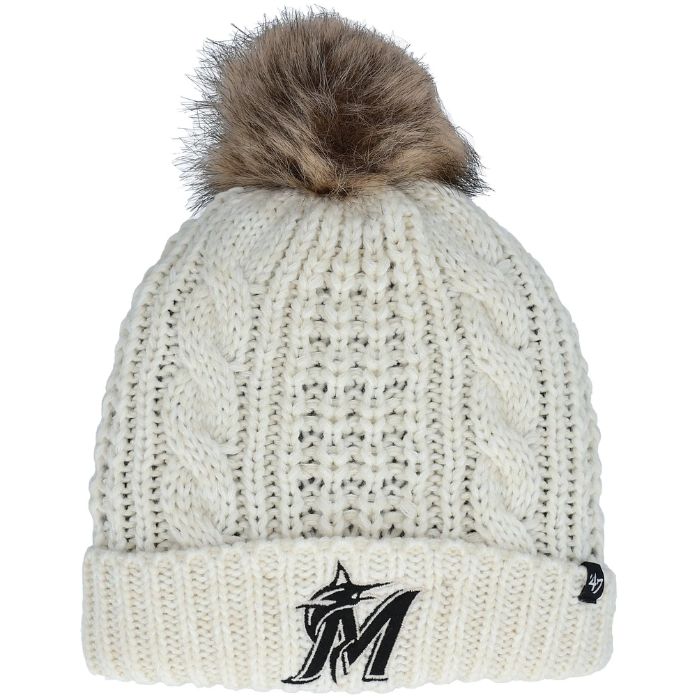 Bonnet en tricot à revers Meeko Miami Marlins '47 crème pour femme avec pompon