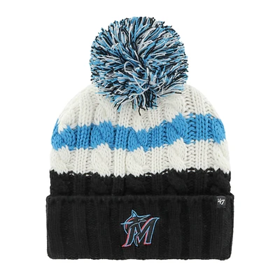 Bonnet en tricot à revers Ashfield '47 pour femmes blanc/noir Miami Marlins avec pompon