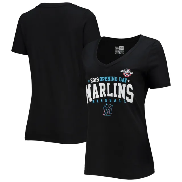 Miami Marlins 5th & Ocean by New Era Women's Throwback Burnout V-Neck T- Shirt - Black