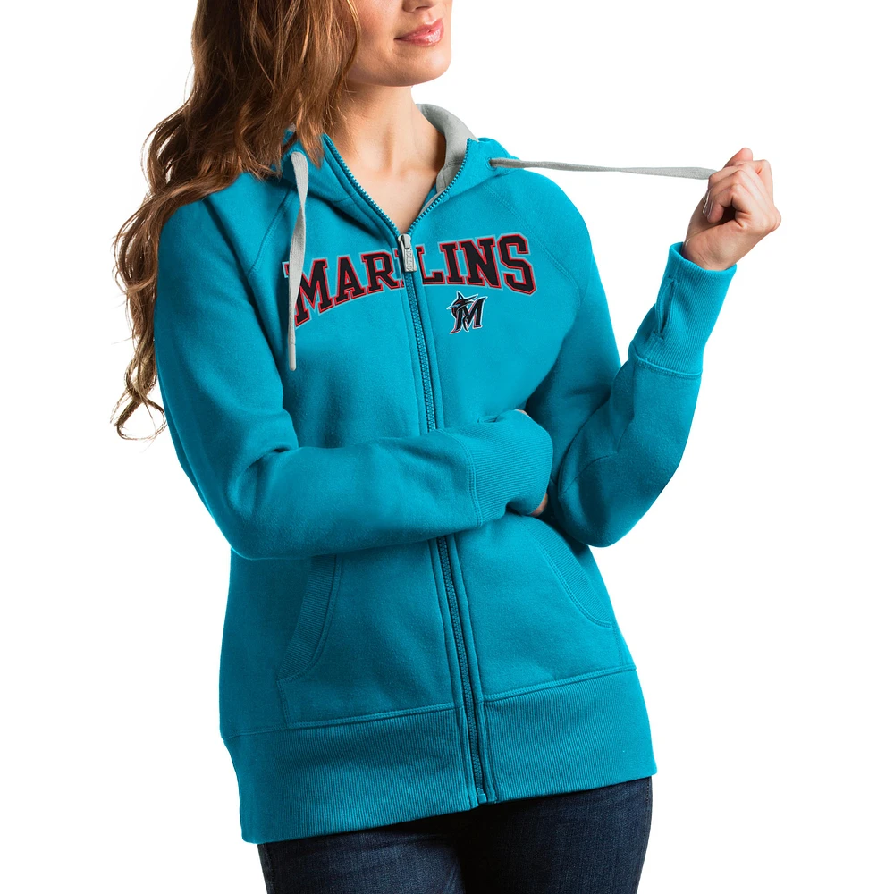 Women's Antigua Blue Miami Marlins Team Logo Victory Full-Zip Hoodie