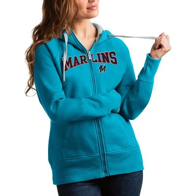 Women's Antigua Blue Miami Marlins Team Logo Victory Full-Zip Hoodie