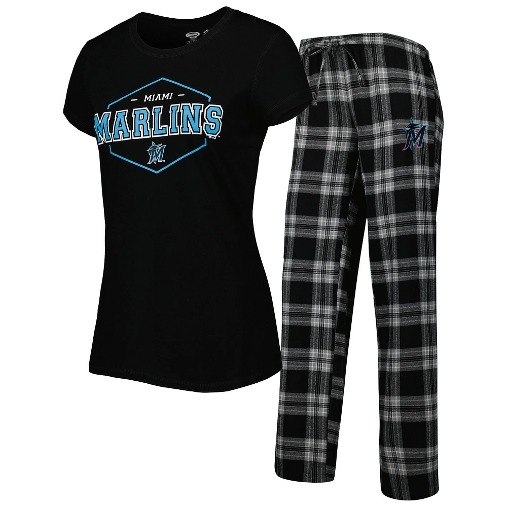 Concepts Sport T-shirt et pantalon de pyjama Miami Marlins Badge noir/gris pour femme