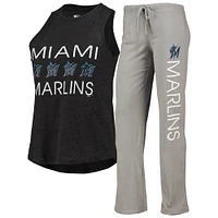 Ensemble de pyjama et pantalon nuit Miami Marlins Meter Muscle Concepts Sport pour femmes, gris/noir