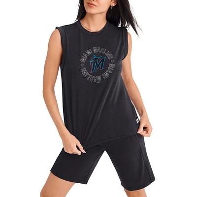 Women's DKNY Sport Black Miami Marlins Madison Tri-Blend Tank Top