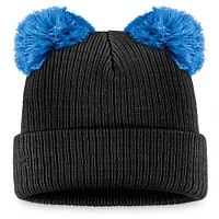 Bonnet en tricot à revers à double pompon Fanatics noir/bleu Miami Marlins pour femmes