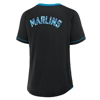 T-shirt à col en V raglan noir pour femme Miami Marlins League Diva Star Fanatics