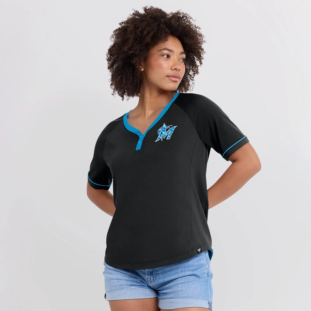 Women's Fanatics Black Miami Marlins League Diva Star Raglan V-Neck T-Shirt