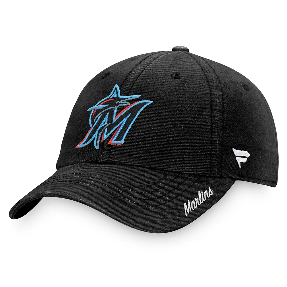 Casquette réglable noire Miami Marlins Team Core Fanatics pour femmes