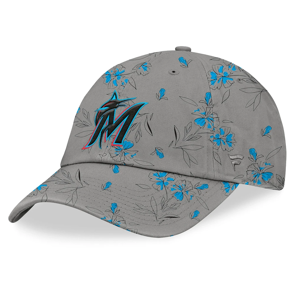 Casquette ajustable à fleurs fondamentales Miami Marlins Fanatics pour femmes, grise