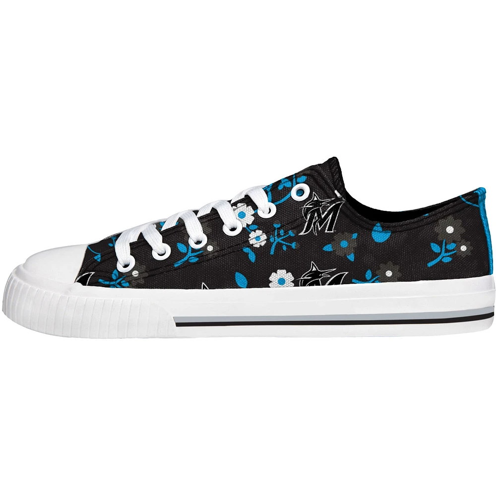 Women's FOCO Black Miami Marlins Flower Canvas Allover Shoes