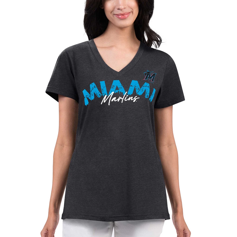 Women's G-III 4Her by Carl Banks Black Miami Marlins Key Move V-Neck T-Shirt