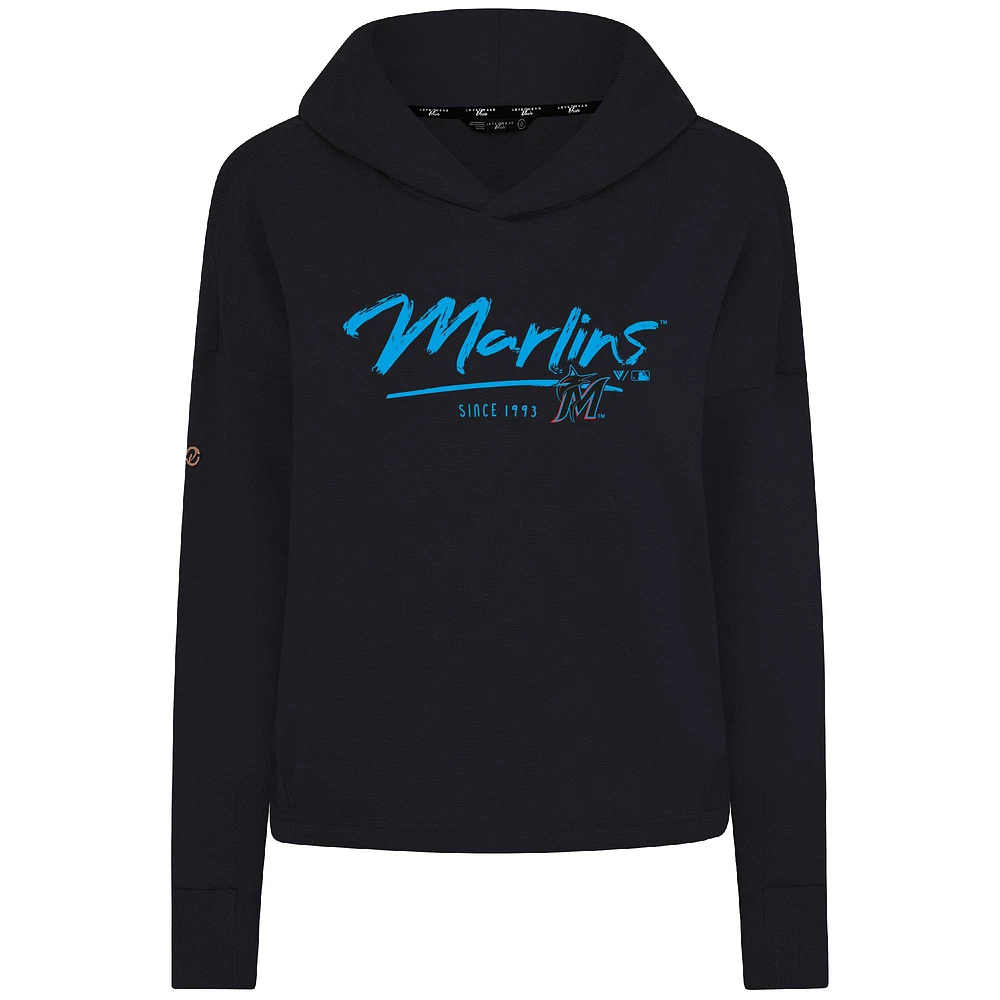 Sweat à capuche court noir Levelwear pour femme, Accolade Sweet Express, des Marlins de Miami