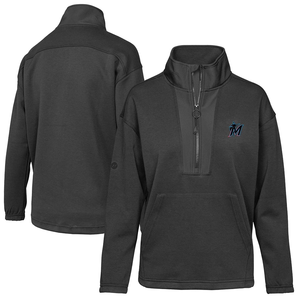 Veste à enfiler demi-zip noire Miami Marlins Await Insignia 2.0 pour femme Levelwear