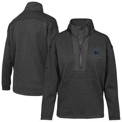 Veste à enfiler demi-zip noire Miami Marlins Await Insignia 2.0 pour femme Levelwear