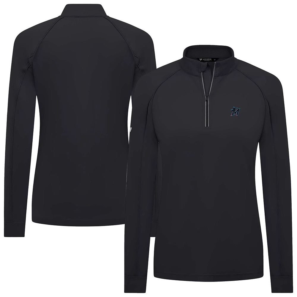 Women's Levelwear Black Miami Marlins Kinetic Insignia 2.0 Raglan Quarter-Zip Top