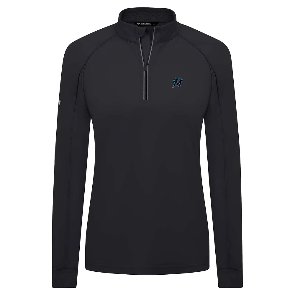 Women's Levelwear Black Miami Marlins Kinetic Insignia 2.0 Raglan Quarter-Zip Top