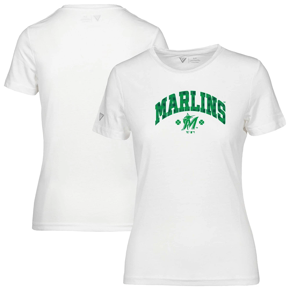 Women's Levelwear White Miami Marlins St. Patrick's Day Maddox Plaid T-Shirt