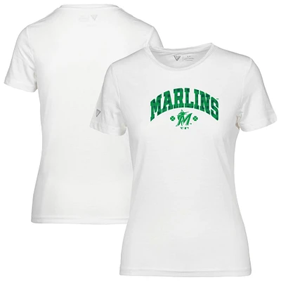 Women's Levelwear White Miami Marlins St. Patrick's Day Maddox Plaid T-Shirt